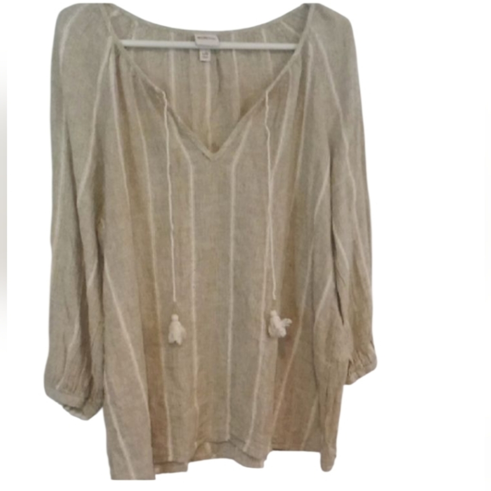 Merona Tan 3/4 Sleeve Tie Front Tunic